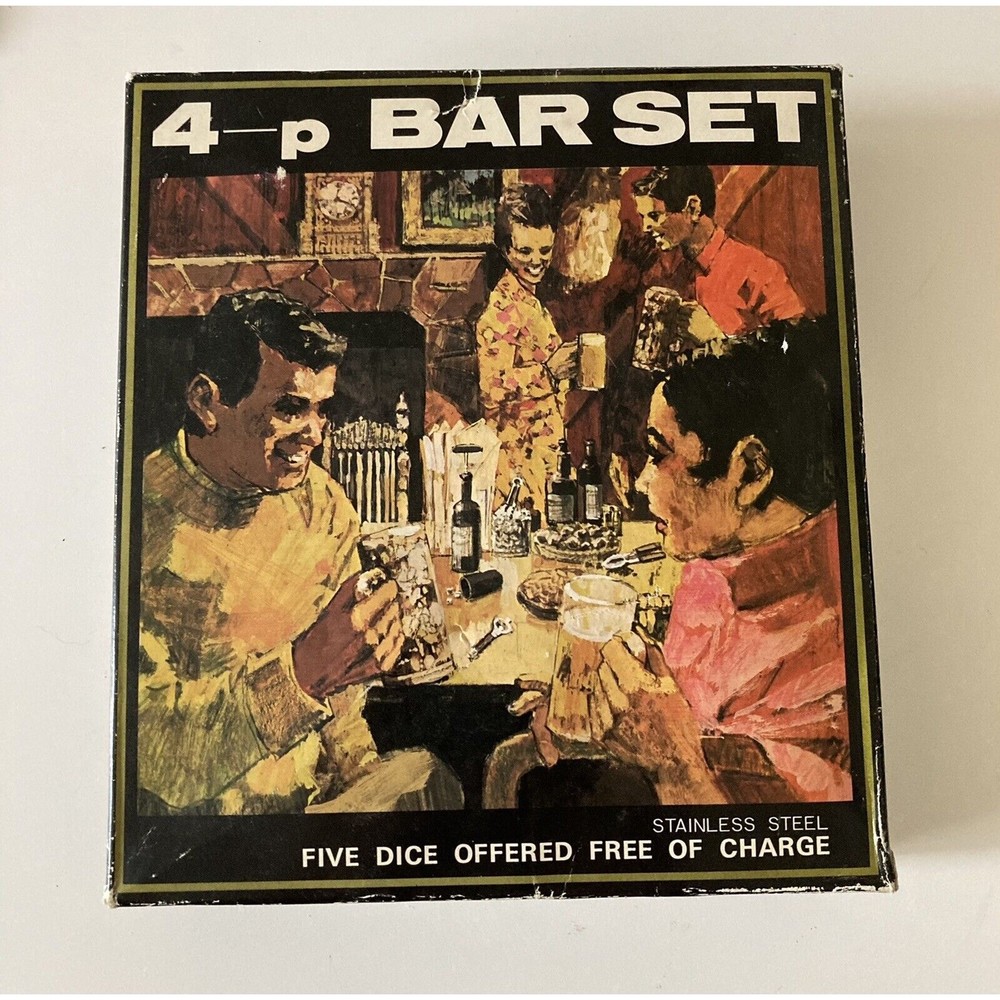 Vintage 4-p Four Piece Stainless Steel Bar Set